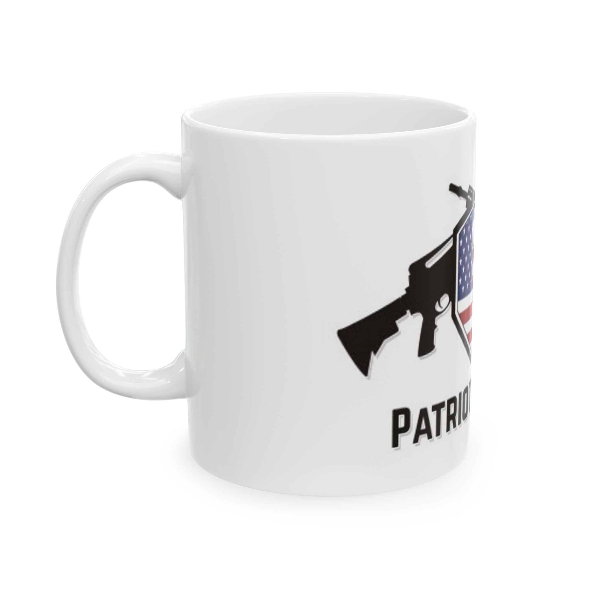 Patriotic Arms Coffee Mug – American Flag Eagle & Rifle Emblem (11oz, 15oz)
